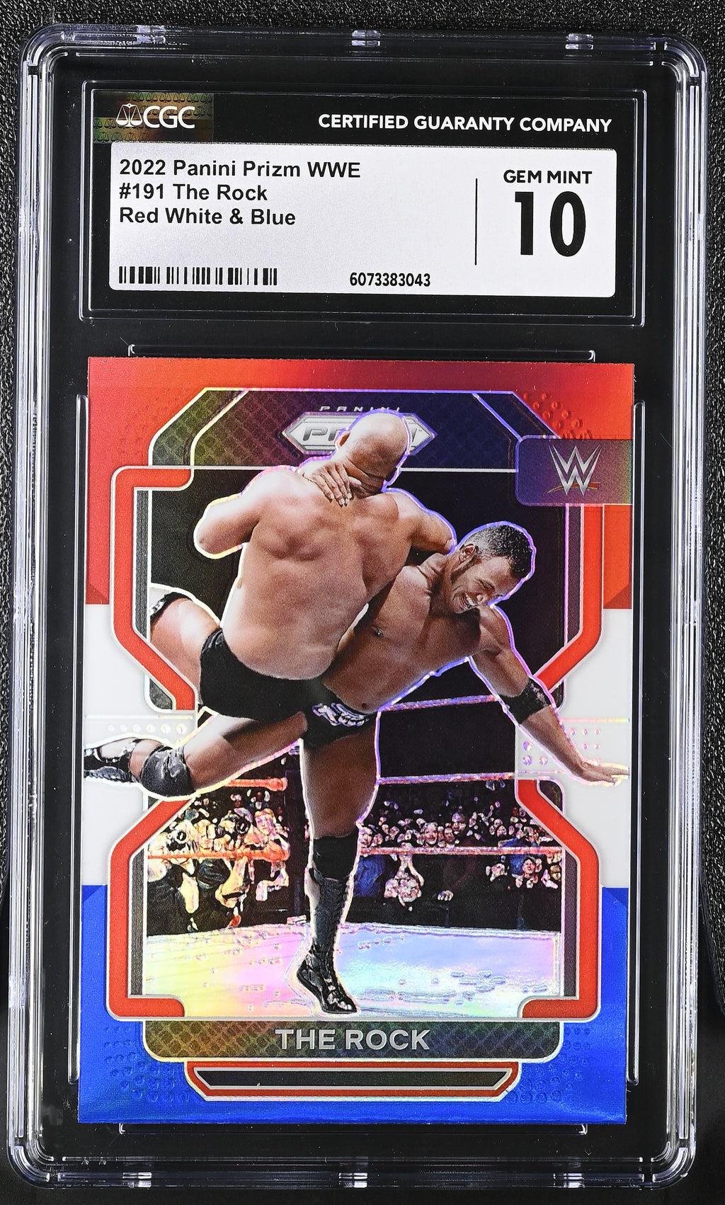 Shop 2022 Panini Prizm WWE #191 The Rock Red White & Blue – CGC 10 Gem Mint. WWE legend & Hollywood star in flawless slabbed condition.
