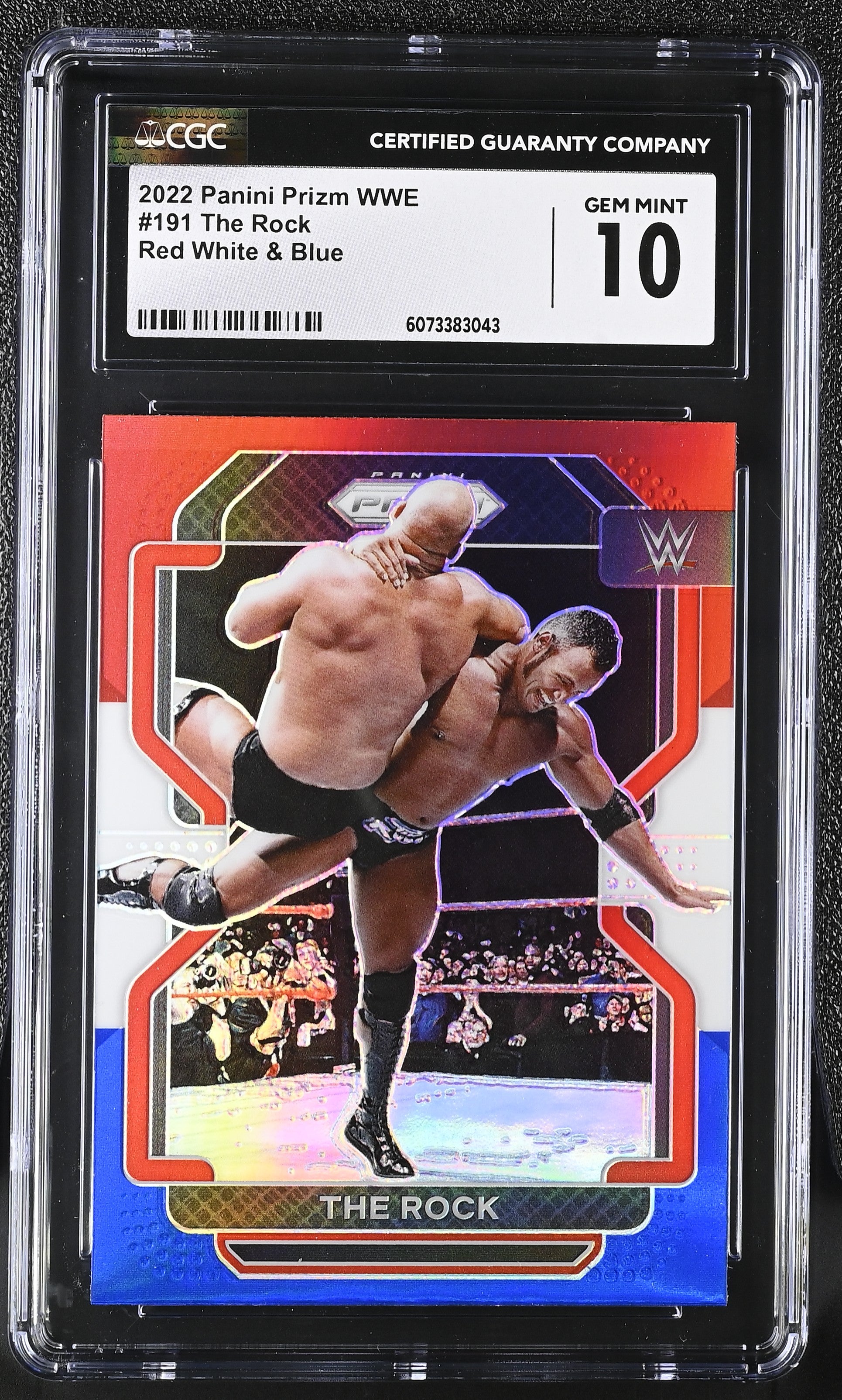 Shop 2022 Panini Prizm WWE #191 The Rock Red White & Blue – CGC 10 Gem Mint. WWE legend & Hollywood star in flawless slabbed condition.