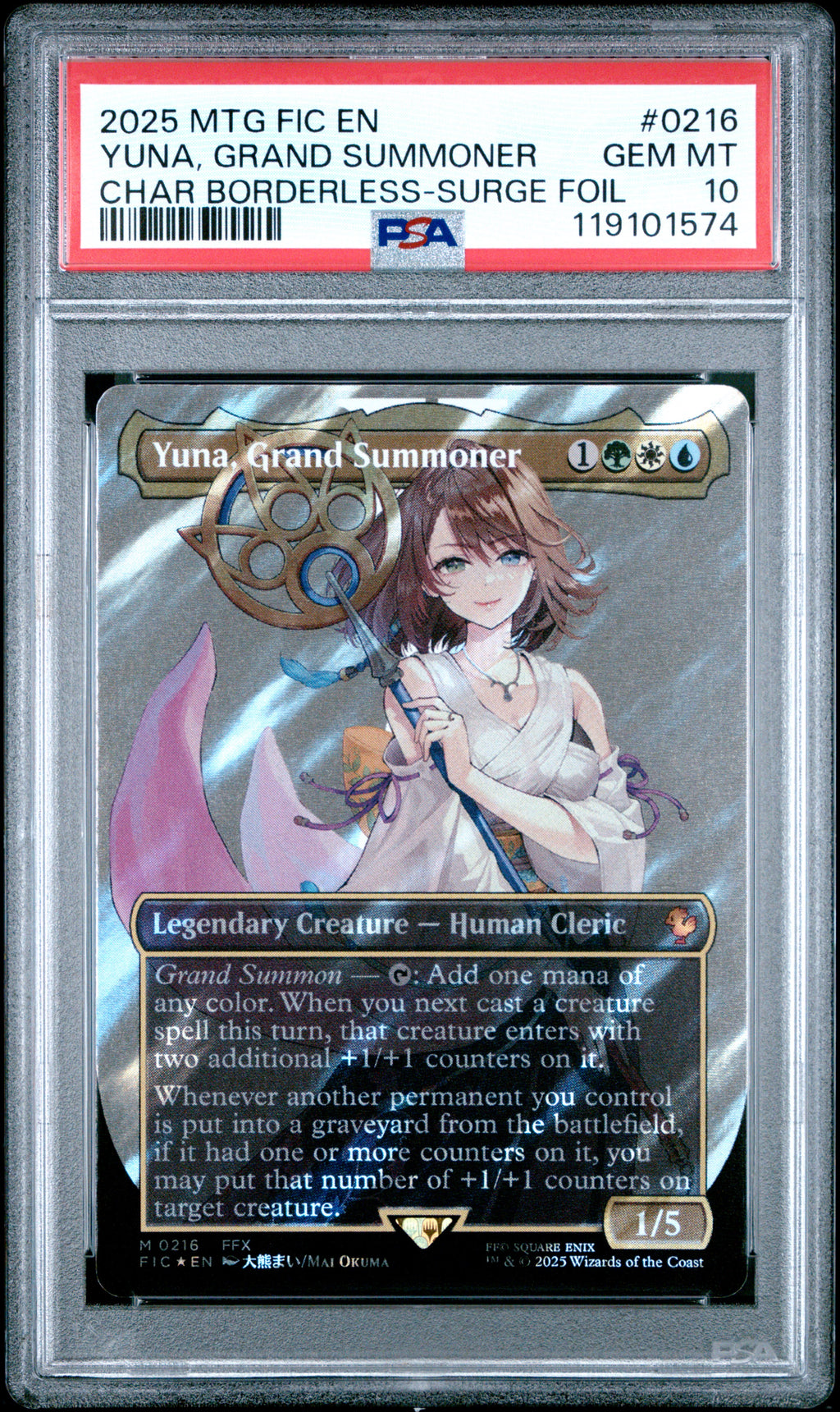 2025 MTG Final Fantasy Yuna, Grand Summoner #0216 (Borderless Surge Foil) – PSA 10 Gem Mint