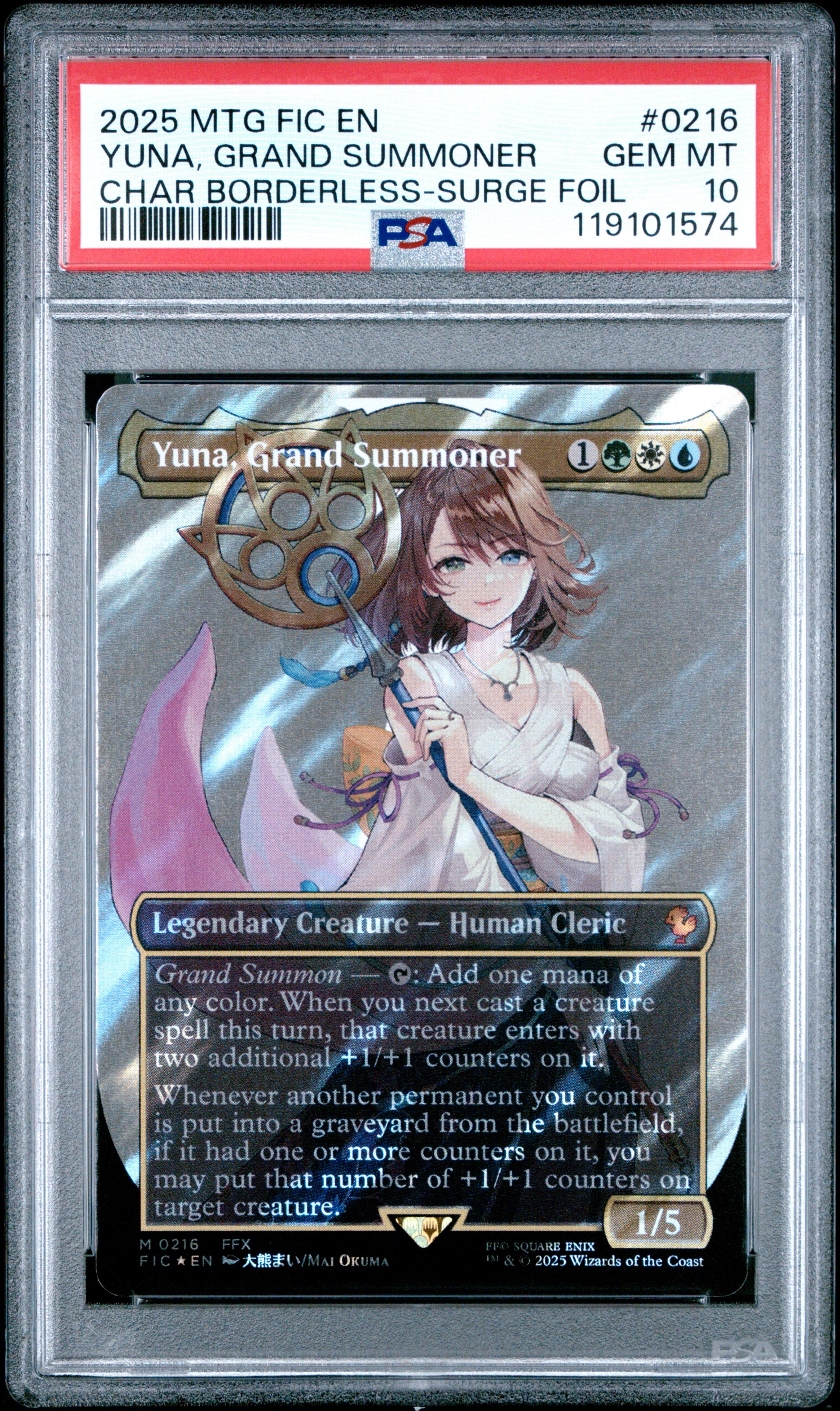 2025 MTG Final Fantasy Yuna, Grand Summoner #0216 (Borderless Surge Foil) – PSA 10 Gem Mint