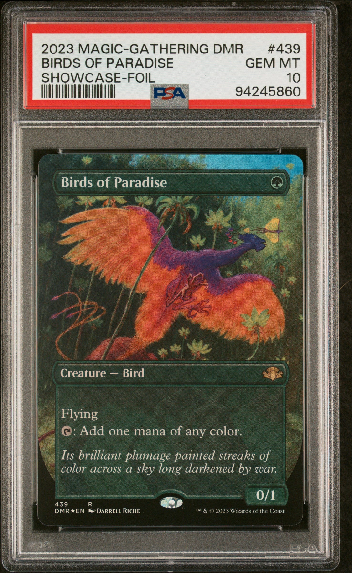 2023 MTG Dominaria Remastered Birds of Paradise #439 – Showcase Foil – PSA 10 Gem Mint