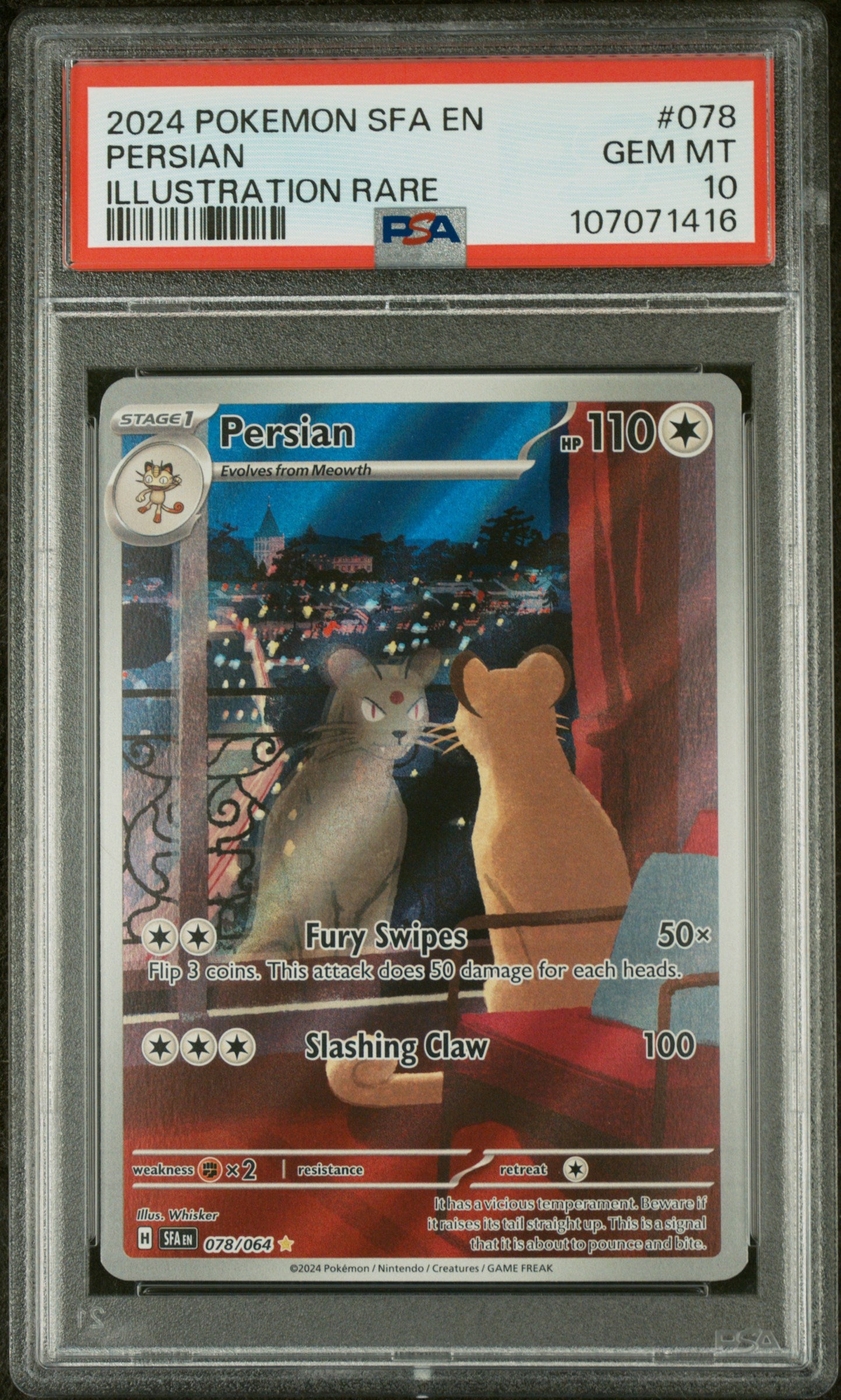 2024 Pokémon Shrouded Fable Persian Illustration Rare #078 – PSA 10 Gem Mint