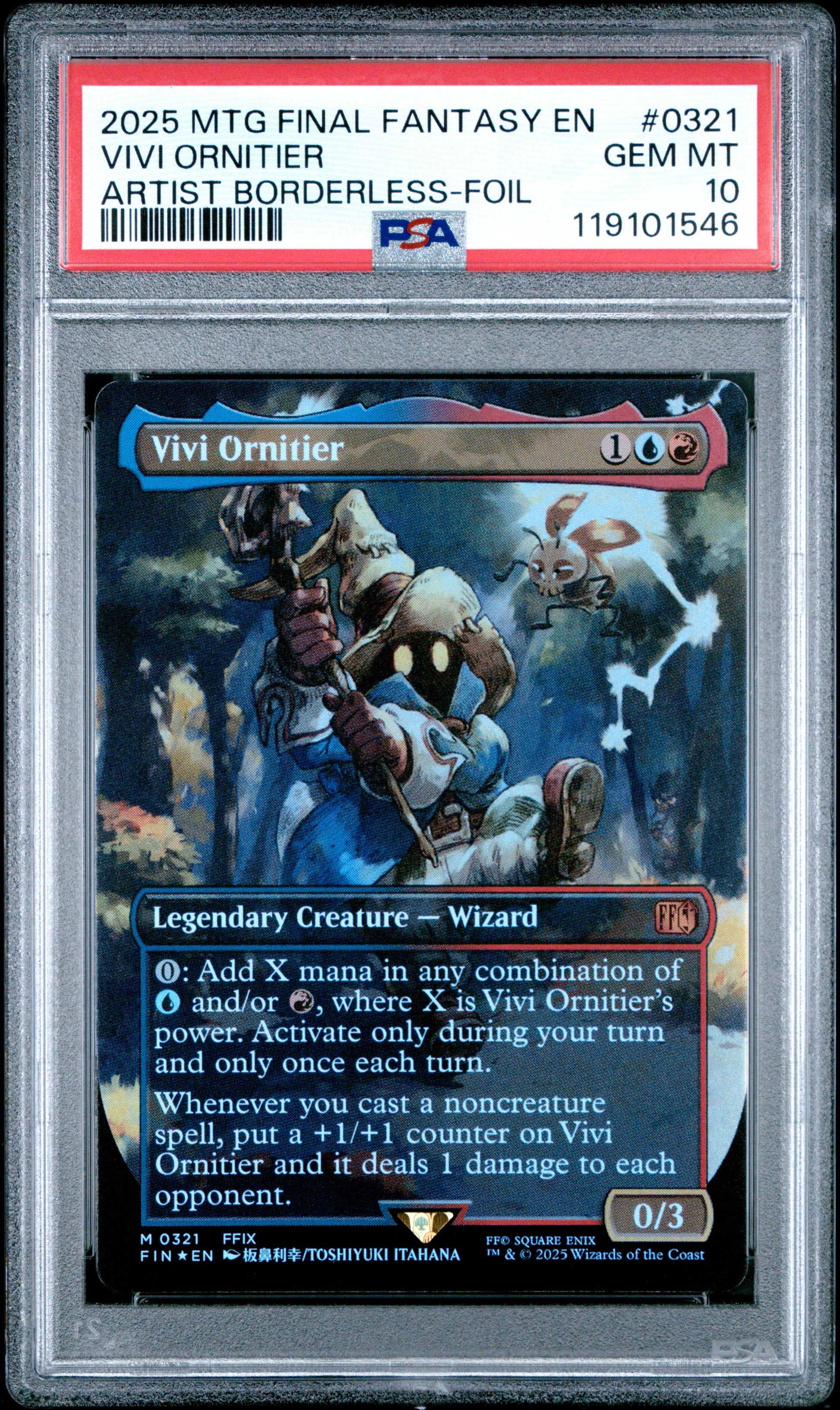 2025 MTG Final Fantasy Vivi Ornitier #0321 (Artist Borderless Foil) – PSA 10 Gem Mint