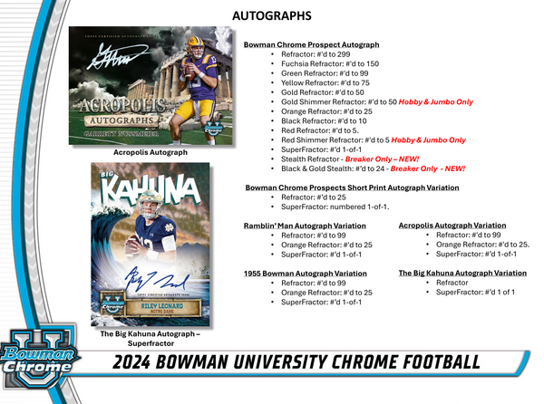 2024 Bowman University Chrome Football Hobby Box (Presell 11/24)