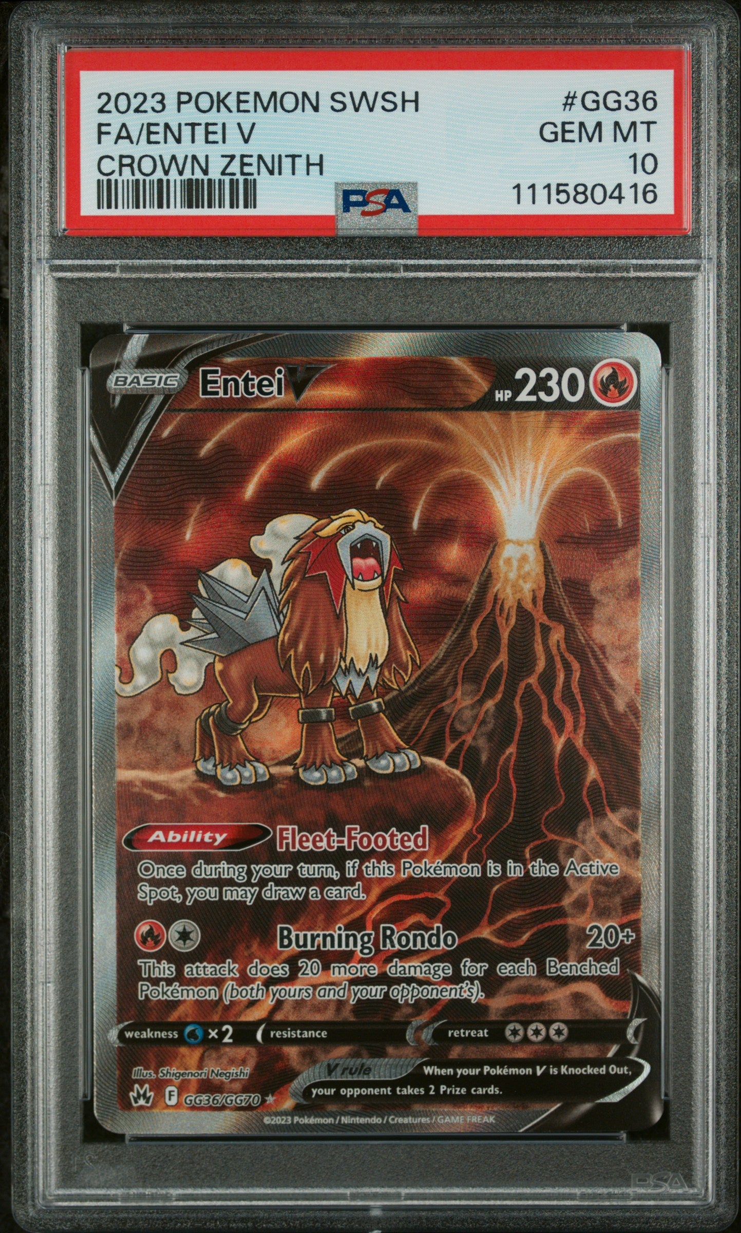 2023 Pokémon Crown Zenith Entei V #GG36 Galarian Gallery Full Art – PSA 10 Gem Mint