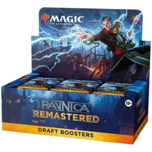 Box of Magic: The Gathering Rainica Remastered Draft Boosters with character illustration on top.