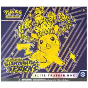 Pokémon trading card game elite trainer box packaging with Pikachu design