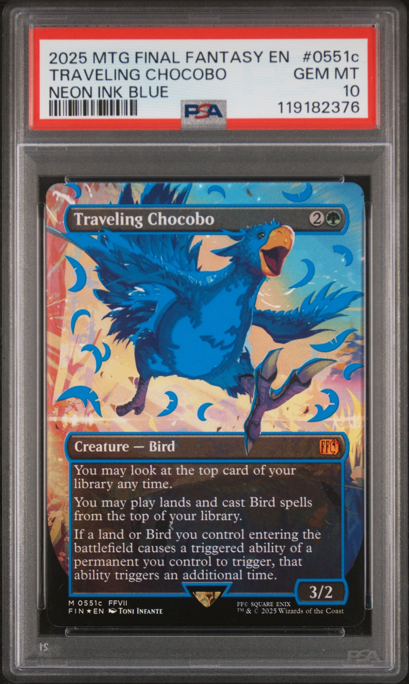 2025 MTG Final Fantasy Traveling Chocobo (Neon Ink Blue) #0551c – PSA 10 Gem Mint
