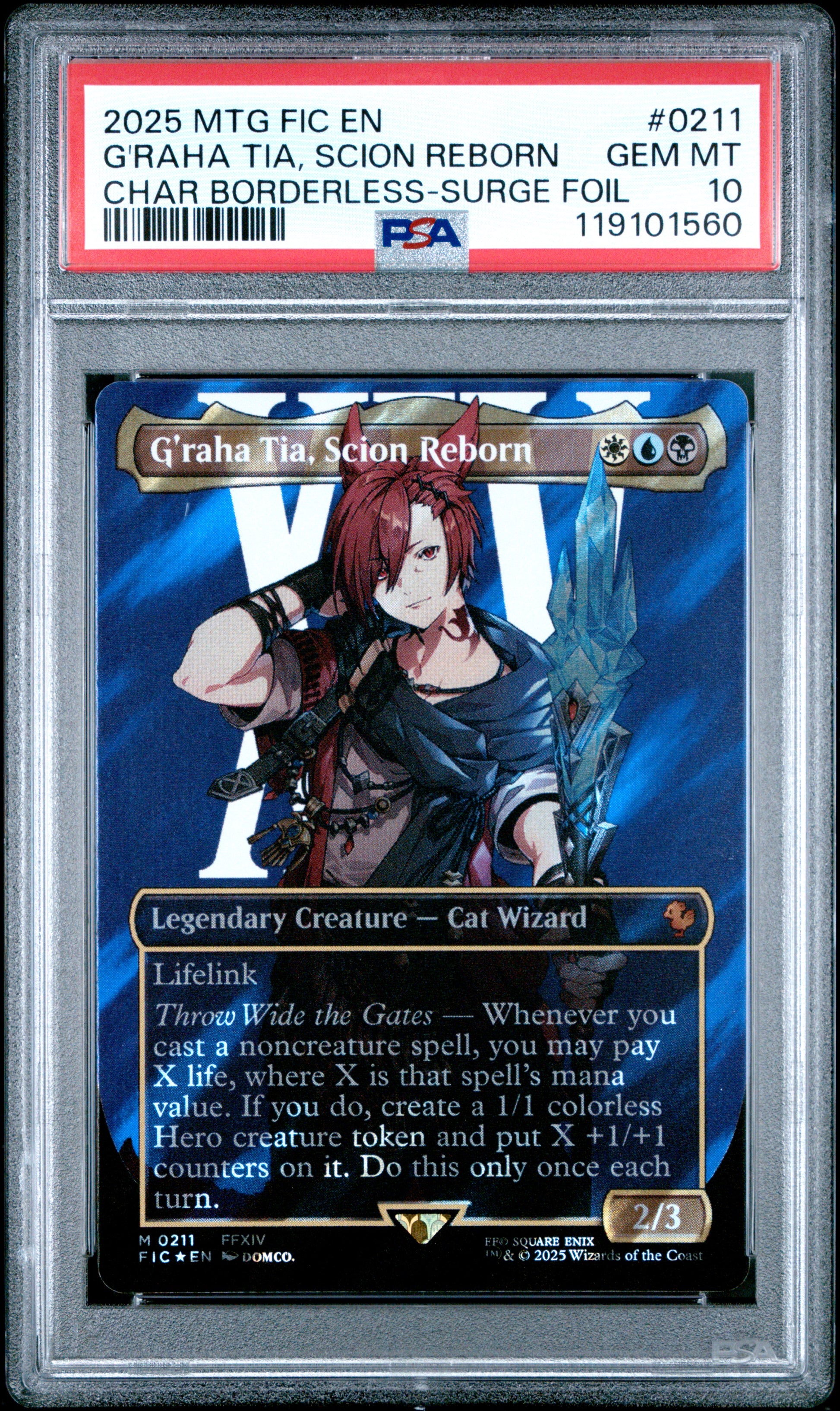 2025 MTG × Final Fantasy Commander Yuna, Grand Summoner #0216 – Borderless Surge Foil – PSA 10 Gem Mint