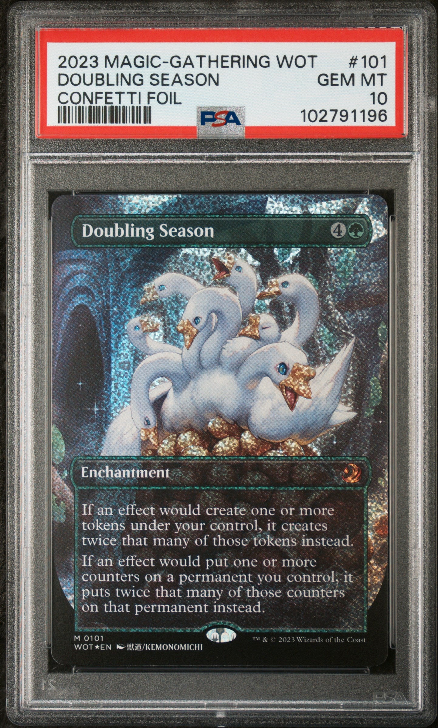 2023 MTG Wilds of Eldraine Doubling Season #101 (Confetti Foil) – PSA 10 Gem Mint