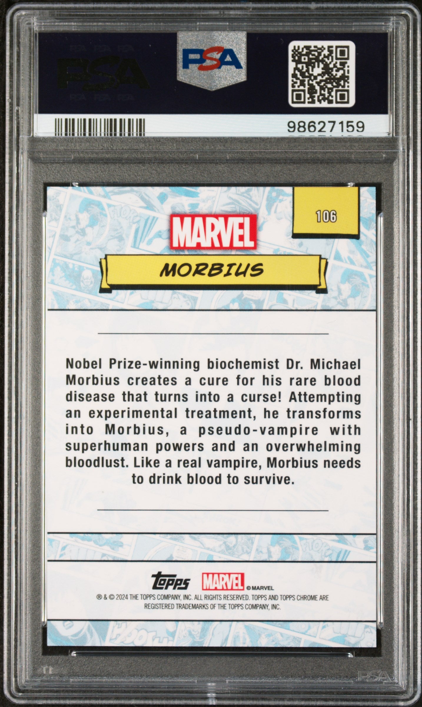 2024 Topps Chrome Marvel #106 – Morbius Green Gamma RayWave – PSA 10 Gem Mint