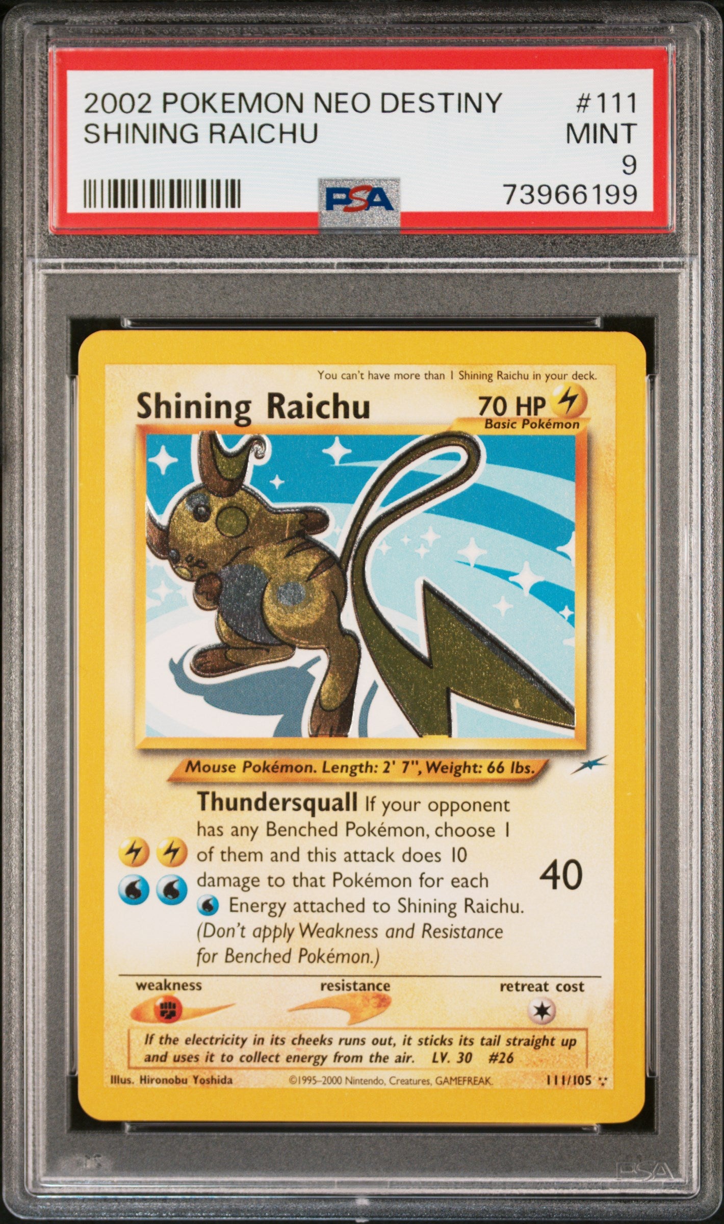 2002 Pokémon Neo Destiny Shining Raichu #111 – PSA 9 Mint