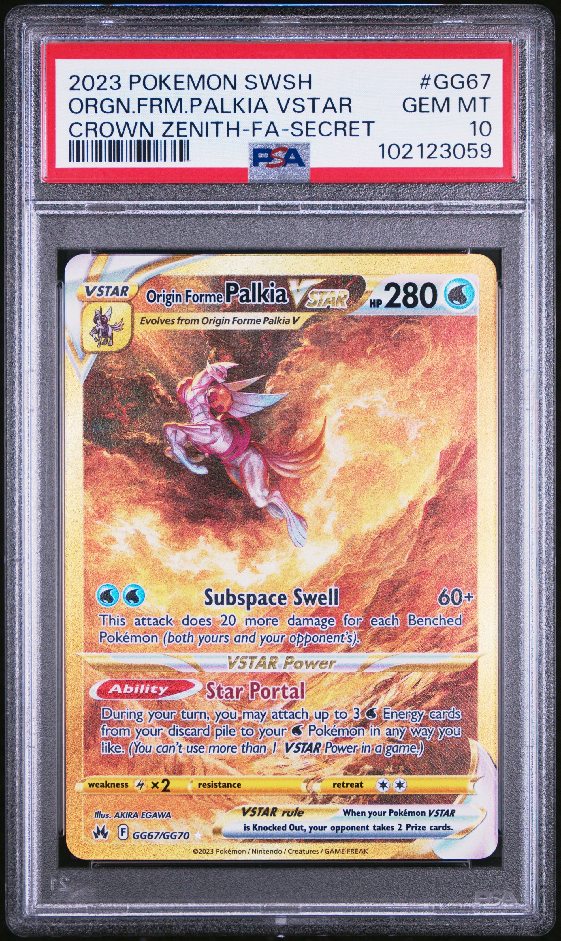 2023 Pokémon Crown Zenith Origin Forme Palkia V STAR Secret Full Art #GG67 – PSA 10 Gem Mint